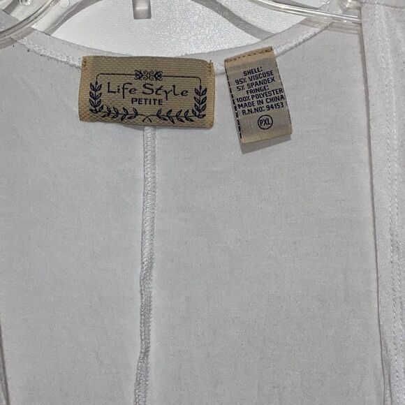 Life Style Women's Knotted Fringe String Open Front Beach White Cardigan Size PS - Picture 3 of 8